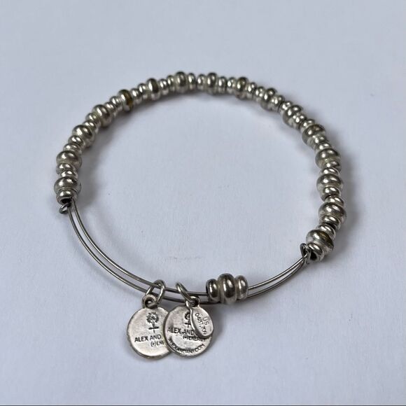 Alex and Ani Nile Beaded Expandable Bangle Bracelet in Rafaelian Silver Finish - Picture 3 of 6